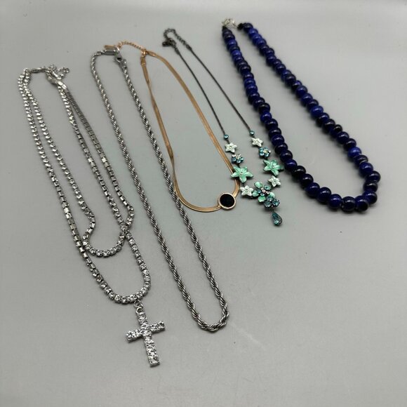 Necklace Lot Mixed Styles Beaded Chain Rhinestone Charm Statement Jewelry - Picture 6 of 8